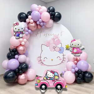 Набір 90 куль для арки фотозони Hello Kitty Солодка вечірка Кітті з фольгованою машинкою на колесах Кітті Рожевий і бузок