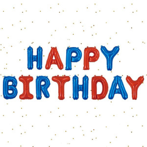 Шар фольгированный надпись надувная 40 см Happy Birthday Синий и красный