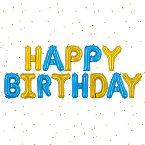 Куля фольгована напис надувний 40 см Happy Birthday Блакитний і золото