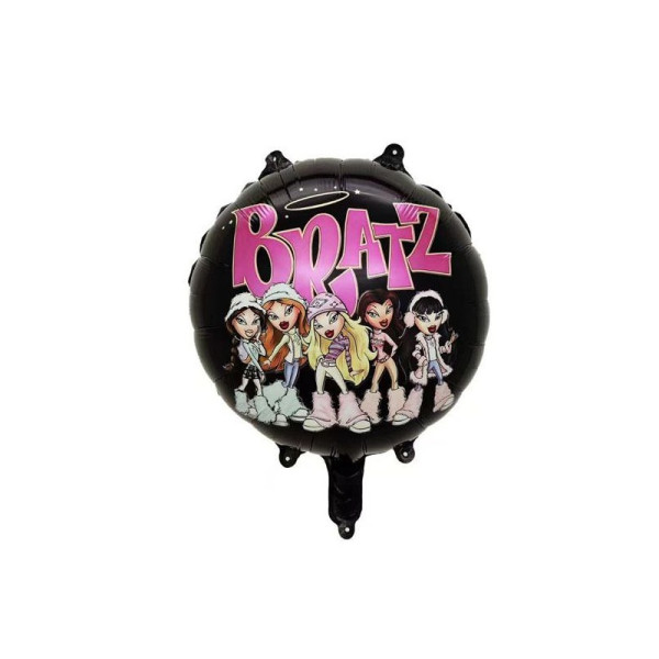 Шар фольгированный круглый 18" 45 см с рисунком Куклы Братц Bratz Чёрный