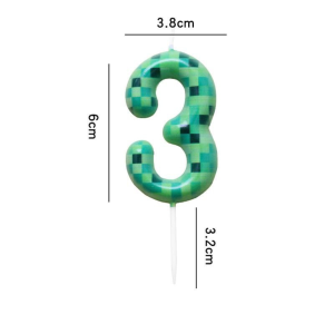 Свічка у торт 6 см Цифра 3 Майнкрафт Зелений