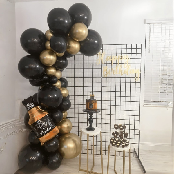 Набір 65 кульок для арки фотозони Чоловічий формат з написом Платина і чорний