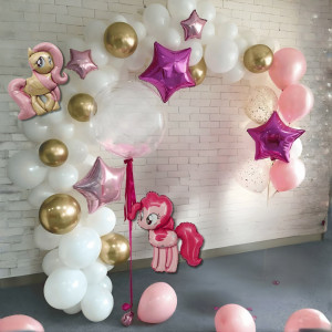 Набір 75 кульок для арки фотозони Мій маленький поні My Little Pony Іскорки радості з баблс Білий і рожевий
