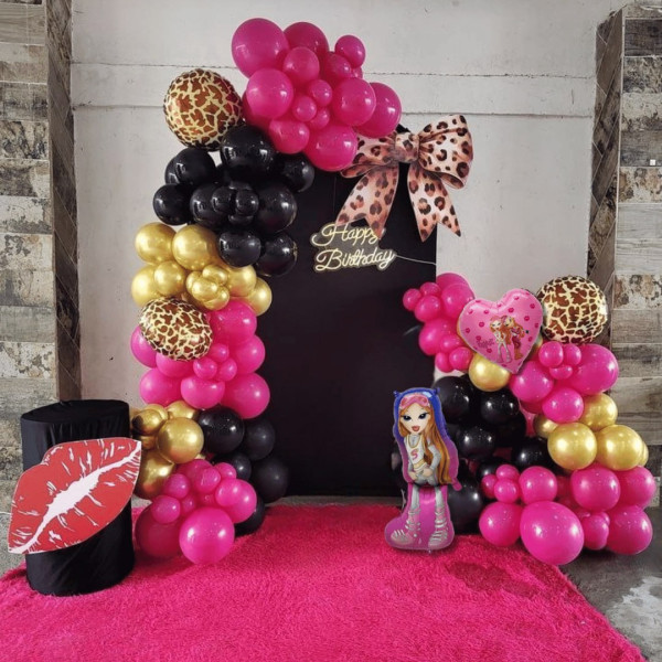 Набір 100 кульок для арки фотозони Ляльки Братц Bratz Модна хвиля Фуксія і чорний
