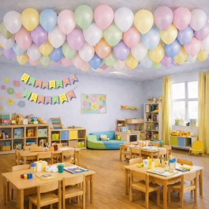 Набір 70 кульок під стелю на Випуск Дитячий садочок Перший успіх з прапорцями Різнокольоровий