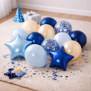 Набір 12 куль Блакитна зірка Блакитний з персиковим та синім