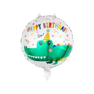 Куля фольгована кругла 18" 45 см з малюнком Крокодил Happy Birthday Білий