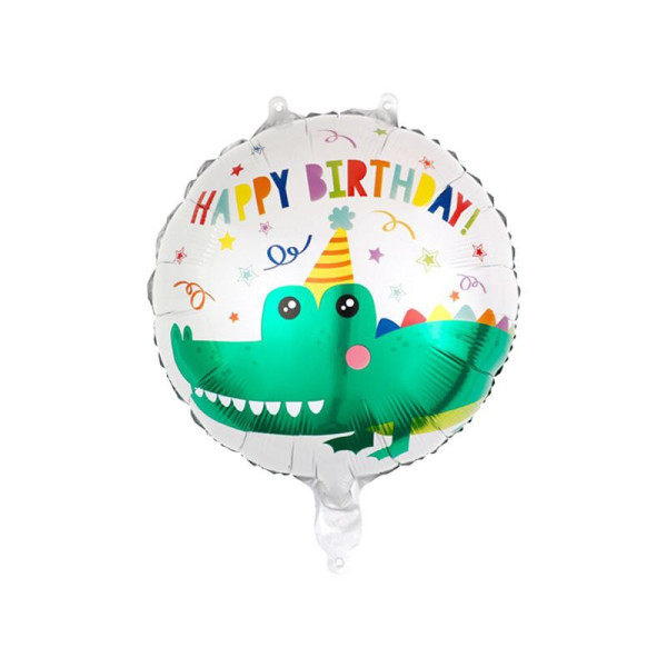 Куля фольгована кругла 18" 45 см з малюнком Крокодил Happy Birthday Білий