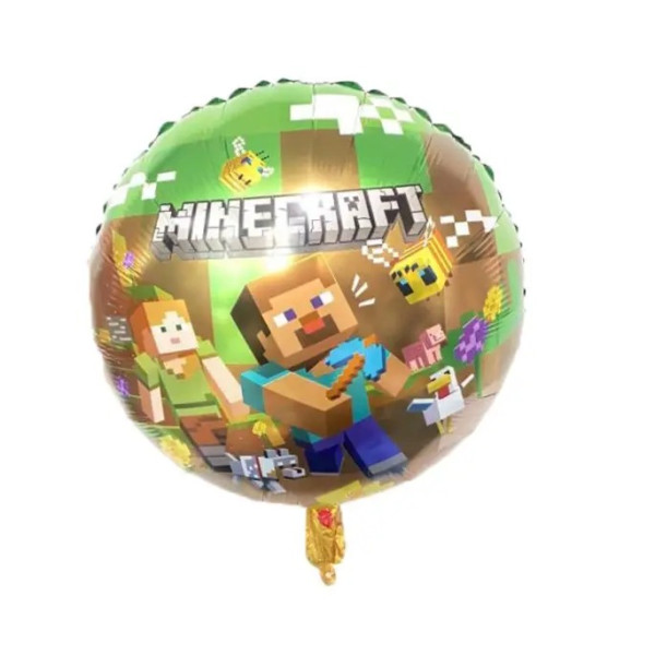 Куля фольгована кругла 18" 45 см з малюнком Minecraft Майнкрафт піксель Коричневий