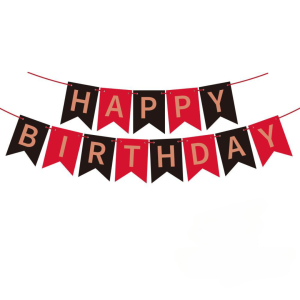 Напис картонний на прапорцях 20 см Happy Birthday Червоний і чорний 3 метри