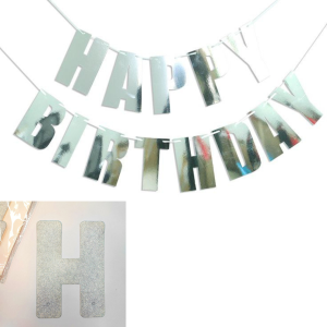 Напис картонний 18х10 см Happy Birthday друкований Срібло блискітки