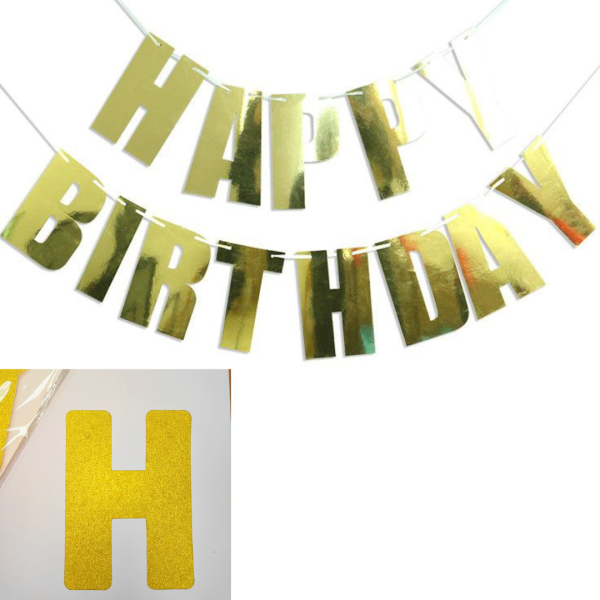 Напис картонний 18х10 см Happy Birthday друкований Золото блискітки
