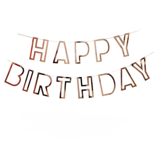 Напис картонний 11х16 см Happy Birthday контур Рожеве золото
