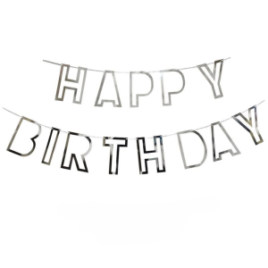 Напис картонний 11х16 см Happy Birthday контур Срібло