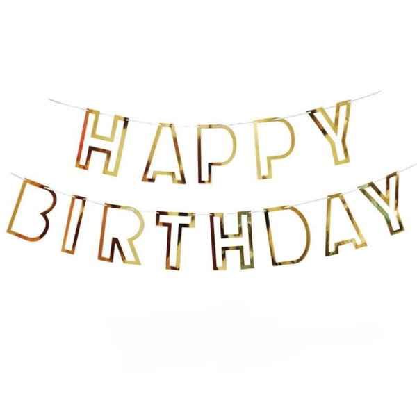 Напис картонний 11х16 см Happy Birthday контур Золото