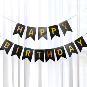 Напис картонний на прапорцях 15 см Happy Birthday Чорний 3 метри