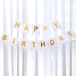 Напис картонний на прапорцях 20 см Happy Birthday Білий 3 метри