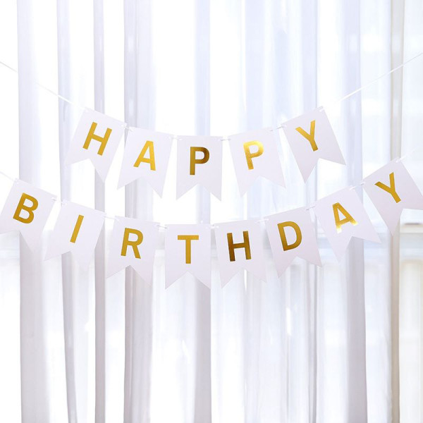 Напис картонний на прапорцях 20 см Happy Birthday Білий 3 метри