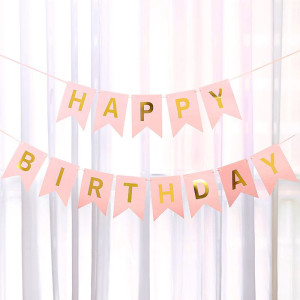 Напис картонний на прапорцях 20 см Happy Birthday Світло рожевий 3 метри