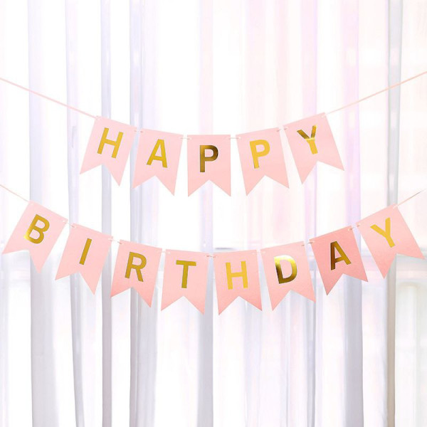 Напис картонний на прапорцях 20 см Happy Birthday Світло рожевий 3 метри