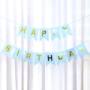 Напис картонний на прапорцях 20 см Happy Birthday Блакитний 3 метри
