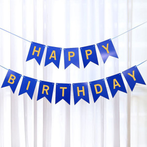 Напис картонний на прапорцях 20 см Happy Birthday Темно синій 3 метри