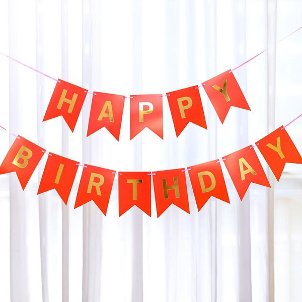 Напис картонний на прапорцях 20 см Happy Birthday Червоний 3 метри