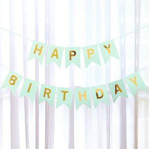 Напис картонний на прапорцях 20 см Happy Birthday М'ята 3 метри