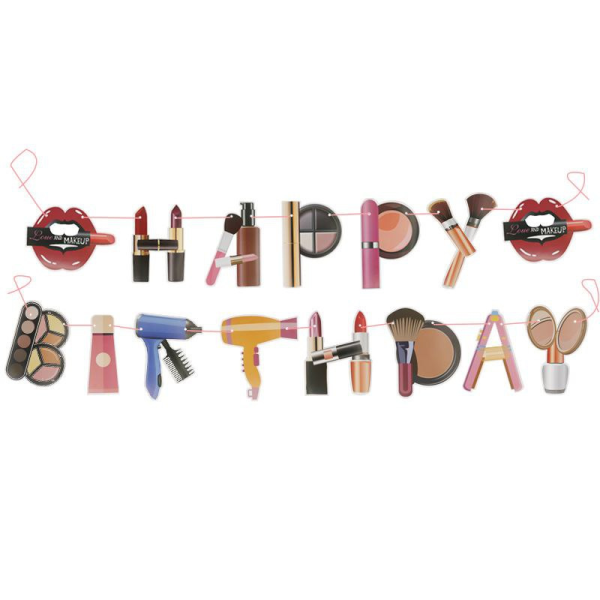 Напис картонний Happy Birthday Барбі Косметика