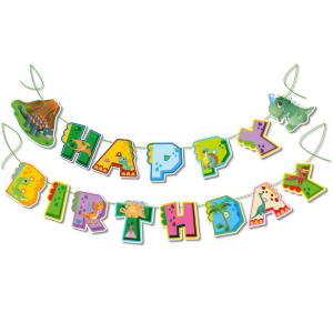 Напис картонний Happy Birthday Динозаврики Різнокольоровий