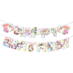 Напис картонний Happy Birthday Єдиноріг з райдужною гривою