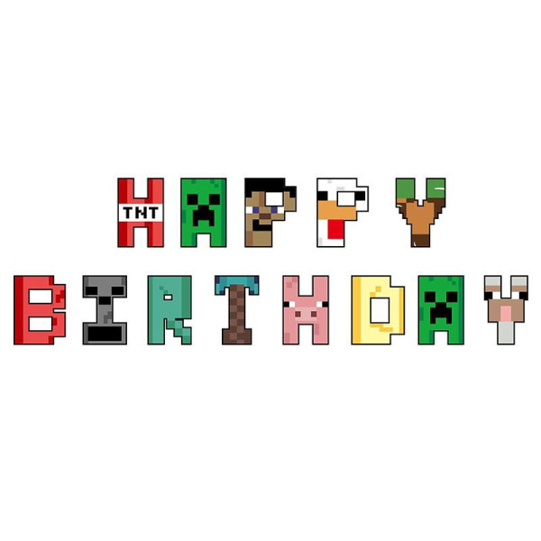 Напис картонний Happy Birthday Майнкрафт
