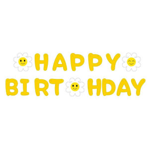 Напис картонний Happy Birthday Ромашки Жовтий