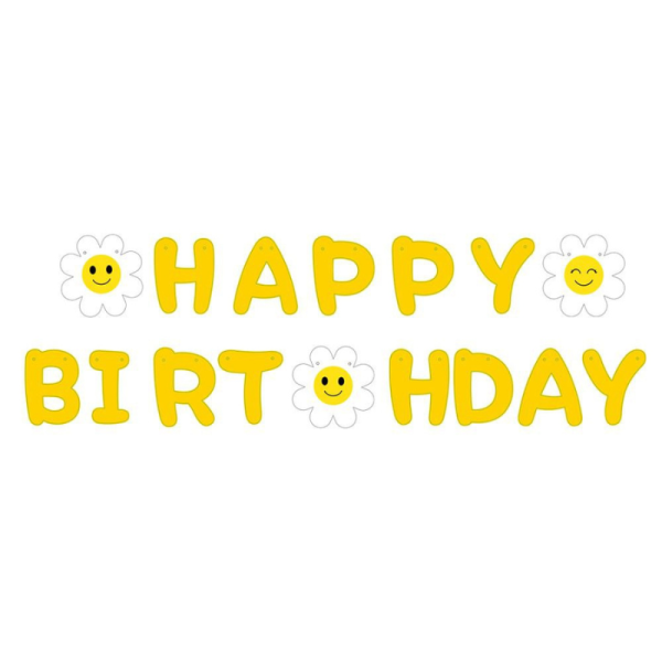 Напис картонний Happy Birthday Ромашки Жовтий