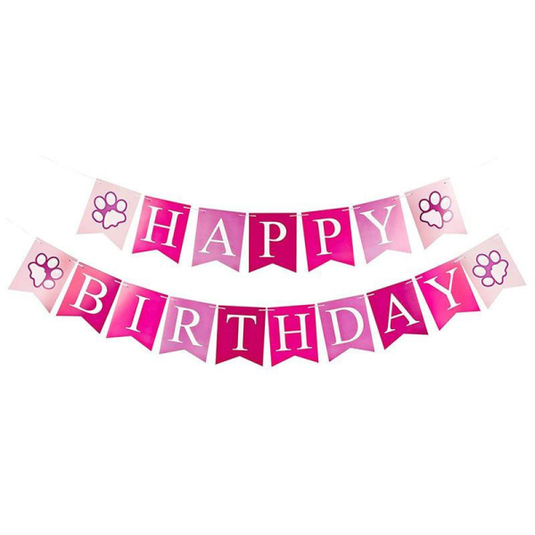 Напис картонний на прапорцях Happy Birthday Щенячий патруль Лапки Скай Рожевий