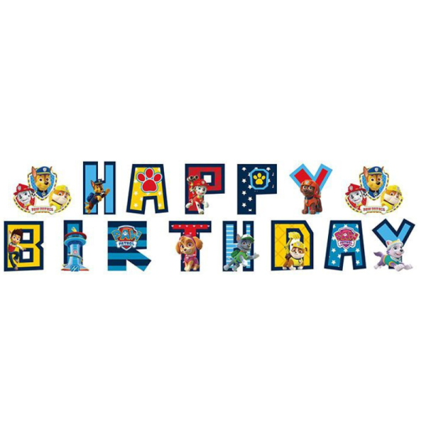 Напис картонний Happy Birthday Щенячий патруль Цуценята та лапки Різнокольоровий