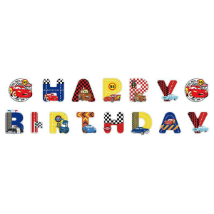 Напис картонний Happy Birthday Тачки Різнокольоровий