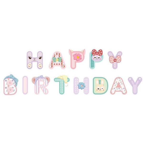 Напис картонний Happy Birthday Зайчик красунька Ліловий