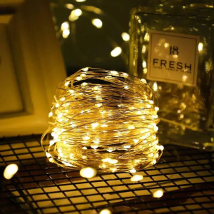 Гірлянда 50 LED ниткова 5 метрів Крапля роси Тепле світло Батарейки