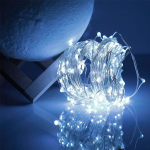 Гірлянда 50 LED ниткова 5 метрів Крапля роси Холодне світло Батарейки