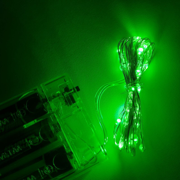 Гірлянда 50 LED ниткова 5 метрів Крапля роси Зелене світло Батарейки