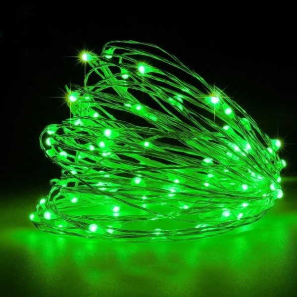 Гірлянда 50 LED ниткова 5 метрів Крапля роси Зелене світло Батарейки