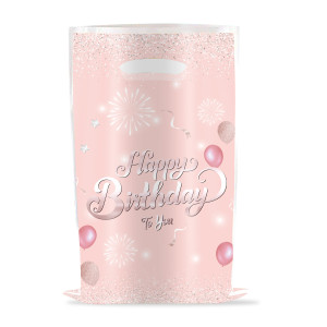 Пакети для солодощів 16х25 см Happy Birthday феєрверк і кульки Упаковка 10 штук Рожевий