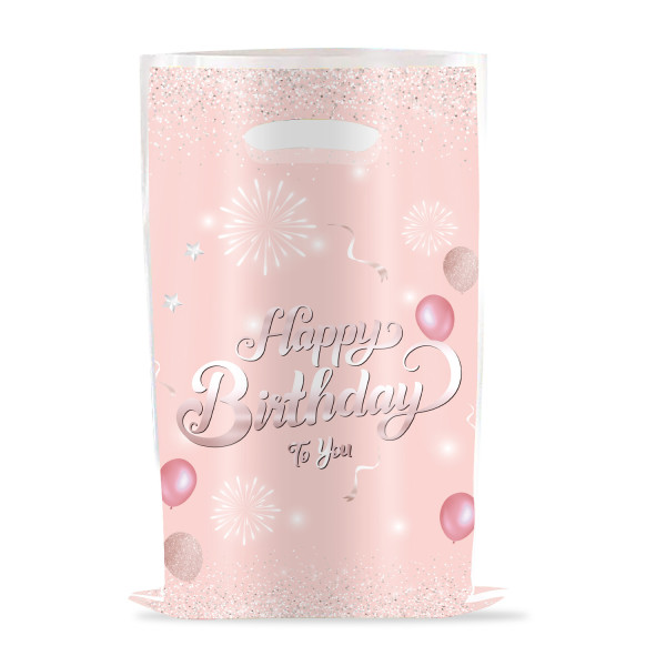 Пакеты для сладостей 16х25 см Happy Birthday фейерверк и шарики Упаковка 10 штук Розовый