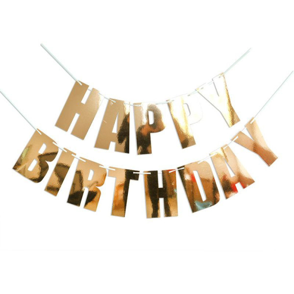 Напис картонний фольгований 18х10 см Happy Birthday друкований Рожеве золото
