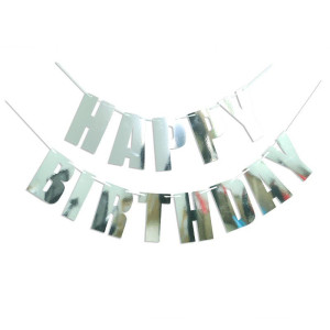 Напис картонний фольгований 18х10 см Happy Birthday друкований Срібло