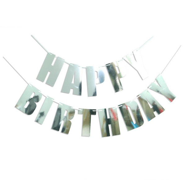Напис картонний фольгований 18х10 см Happy Birthday друкований Срібло