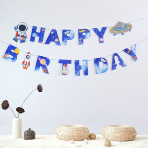 Напис картонний 11х15 см Happy Birthday Космос Синій 3 метри