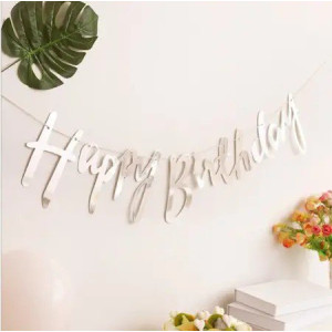 Напис картонний Happy Birthday прописом Срібло 1,5 метра