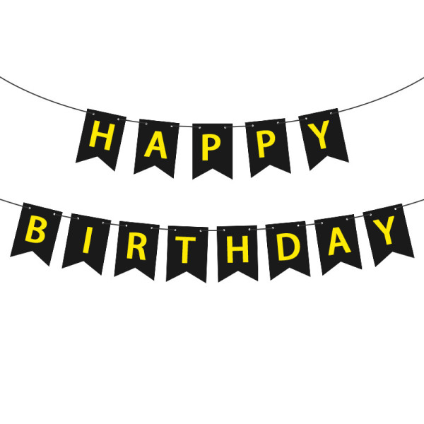 Напис картонний на прапорцях 20 см Happy Birthday Чорний 3 метри